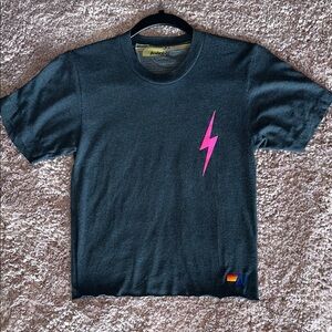 Aviator Nation Black Tee with Pink Lightning Bolt